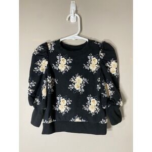 Jane and Jack Floral Puff Sleeve Sweatshirt Black Cream‎ Girls 18-24 Months